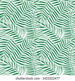 Seamless tropical pattern of leaves and branches.  Monochrome  bright vector illustration in graphic style for your design.