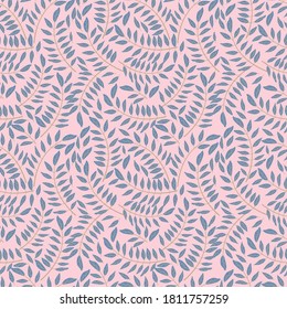 Seamless tropical pattern of leaves and branches. Monochrome bright vector illustration in graphic style for your design