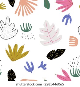 Seamless tropical pattern with leaves  branches. Floral summer texture for fabric, textile, digital papers. Vector illustration