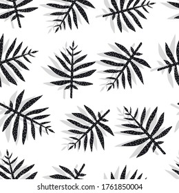 Seamless tropical pattern with  leaves, decorative elements. Colorful vector, flat style. Jungle summer design for fabric, print, textile, wrapper.