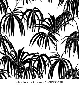 Seamless tropical pattern with  leaves.  Graphic vector background.