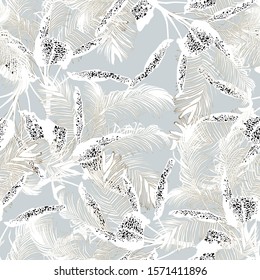 Seamless tropical pattern with  leaves.  Graphic vector background.