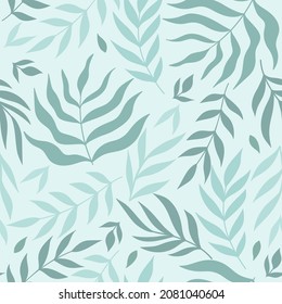 Seamless tropical pattern with leaves on a light background. Vector graphics.