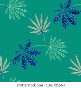 Seamless Tropical Pattern With Leaves of Palm Trees On White Background. Hand Drawn Tropic Texture In Zentangle Style. Ornate Seamless Background for Print, Interior, Wallpaper, Swimwear.