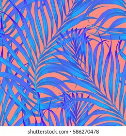 Seamless tropical pattern. Leaves palm tree illustration. Modern graphics.