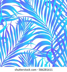 Seamless tropical pattern. Leaves palm tree illustration. Modern graphics.