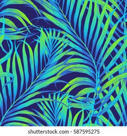 Seamless tropical pattern. Leaves palm tree illustration. Modern graphics.