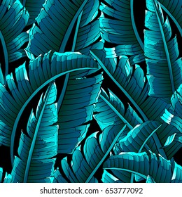 Seamless tropical pattern. Leaves palm tree illustration. Modern graphics.