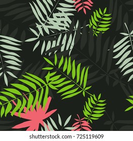 Seamless tropical pattern. Leaves palm tree illustration. Modern graphics.