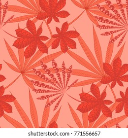 Seamless Tropical Pattern With Leaves of Palm Trees On Black Background. Hand Drawn Jungle Texture In Zentangle Style. Ornate Seamless Background for Print, Interior, Wallpaper, Swimwear. Vector.