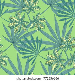 Seamless Tropical Pattern With Leaves of Palm Trees in Black and White. Hand Drawn Jungle Texture In Zentangle Style. Ornate Seamless Background for Print, Interior, Wallpaper, Swimwear.