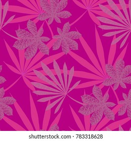 Seamless Tropical Pattern With Leaves of Palm Trees in Black and White. Hand Drawn Rainforest Texture In Zentangle Style. Ornate Seamless Background for Print, Interior, Wallpaper, Swimwear. Vector.