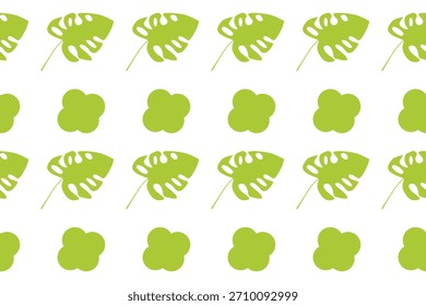 Patrón tropical sin fisuras con hojas de monstera verde claro y Formas florales simples, ideal para estampados de verano, Fondos de pantalla, diseños de telas y proyectos decorativos botánicos modernos.