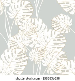 Seamless tropical pattern with monstera leaves. Graphic vector background.