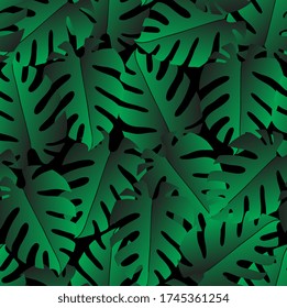 Seamless tropical pattern. Monstera Leaves-06
