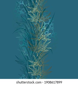 Seamless tropical pattern of Palm branch and leaves with gold. Vector illustration