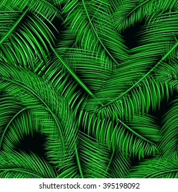 Seamless tropical pattern of Palm branch and leaves. Vector illustration