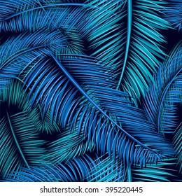 Seamless tropical pattern of Palm branch and leaves. Vector illustration