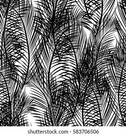 Seamless tropical pattern of Palm branch and leaves. Vector illustration. style Jungalow