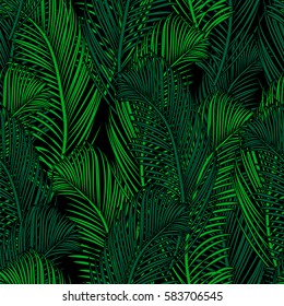 Seamless tropical pattern of Palm branch and leaves. Vector illustration. style Jungalow