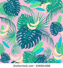 Seamless tropical pattern with palm leaves. Vector  illustration