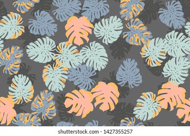 Seamless tropical pattern with palm leaves, jungle leaves. Hand-drawn vector illustration