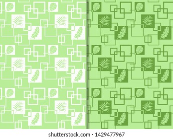 seamless tropical pattern palm leaves and square hand drawn