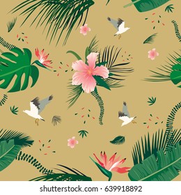 Seamless tropical pattern palm leaves. Summer Jungle floral background.