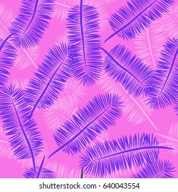 Seamless tropical pattern with palm leaves. Bright summer design on a background for printing on fabric, wallpaper and paper. Vector illustration. 