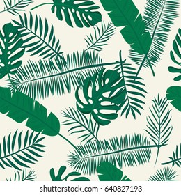 Seamless tropical pattern with palm leaves. Bright summer design on a background for printing on fabric, wallpaper and paper. Vector illustration. 