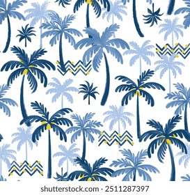 Padrão tropical sem costura com palmeira. Design para têxteis de moda, tecido, impressão, gráficos, fundos e artesanato.