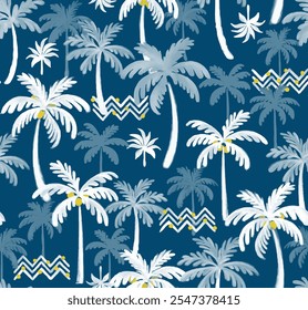 Padrão tropical sem costura com palmeira. Design para têxteis de moda, tecido, impressão, gráficos, fundos e artesanato.