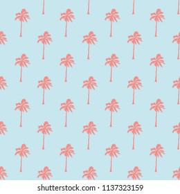 Seamless tropical pattern with palm trees. Vintage background. Forest, jungle. Abstract nature hand drawn background texture. Flat style, vector illustration.