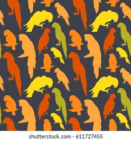 Seamless tropical pattern with parrot bird silhouette. Can be used for textile, website background, book cover, packaging.