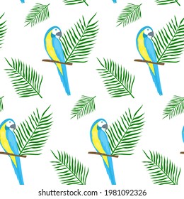 Patrón tropical sin foco. Perros y hojas de palma. Ilustración del vector