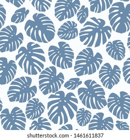 Seamless tropical pattern with plant leaves. Vector illustration, textile print. Modern monochromic design.