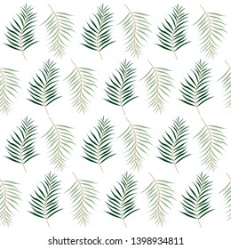 Seamless tropical pattern with plants and leaves on white background. Vector design. Flat jungle print.