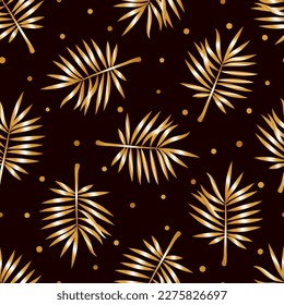 Seamless tropical pattern with shiny golden palm leaves. Vector exotic leaf illustration