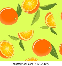 Seamless tropical pattern. Slices of orange. Chartreuse