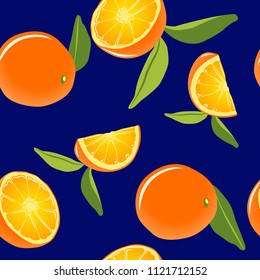 Seamless tropical pattern. Slices of orange. Indigo
