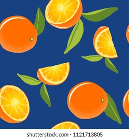 Seamless tropical pattern. Slices of orange. Marine