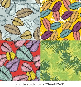 Seamless tropical pattern with stylized coconut palm leaves.