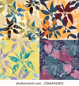 Seamless tropical pattern with stylized coconut palm leaves.