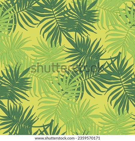 Seamless tropical pattern with stylized coconut palm leaves.