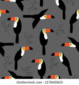 Seamless tropical pattern with toucan. Vector summer background.