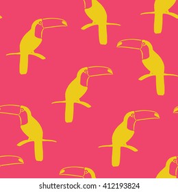 Seamless tropical pattern with Toucan. Vector summer background