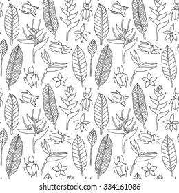 Seamless tropical pattern. Vector illustration of hand drawn doodle  tropical elements for backgrounds, wallpapers, wrapping, textile prints
