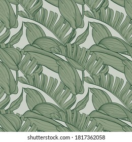 Seamless Tropical Pattern. Vector Monstera Leaves. Beautiful Hand-drawn Background with Philodendron. Seamless Tropical Pattern For Print, Textile, Fabric.
