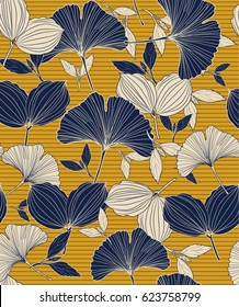 Seamless tropical plant and leaf pattern background