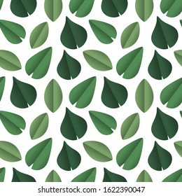 Seamless tropical plants vector pattern on white background. Paper cut style green leaves. Botanical illustration. Perfect for wallpaper or fabric.